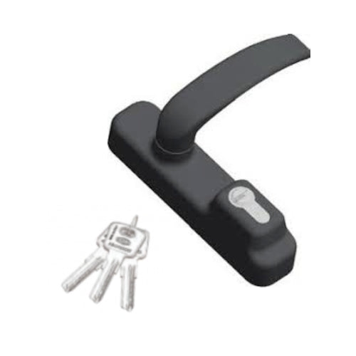 MANIGLIA IN LEGA VERNICIATA NERA OMEC 6013 CON CILINDRO A CHIAVE PUNZONATA