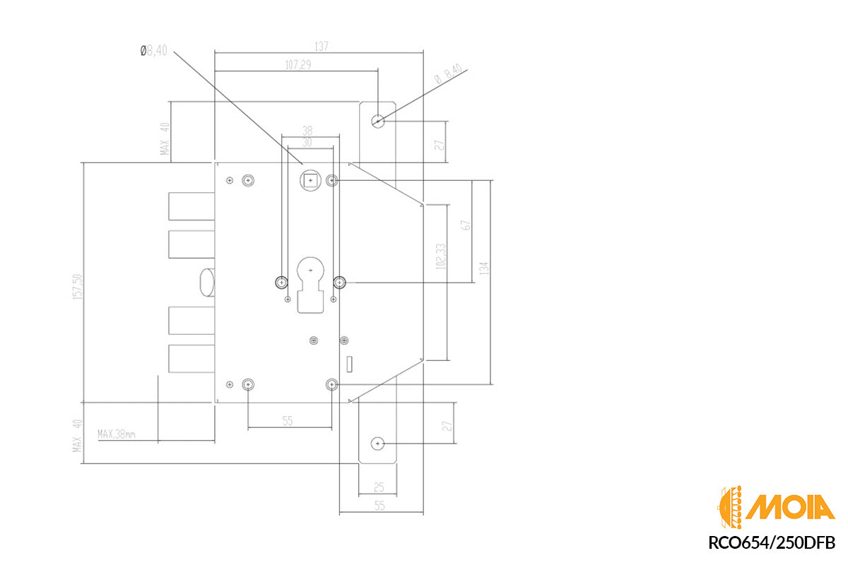 SERRATURA PER PORTA BLINDATA A CILINDRO EUROPEO MOIA RCO654/ 250DFB / 250SFB