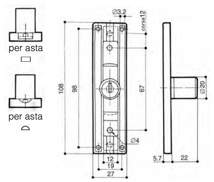 SERRATURA PER ANTE A BATTENTE PREFER 3432.2200.1000