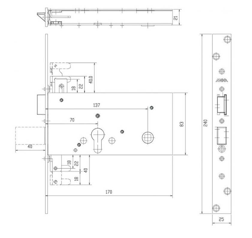SERRATURA A FASCIA A CILINDRO EUROPEO MOIA RCI9754/001RF