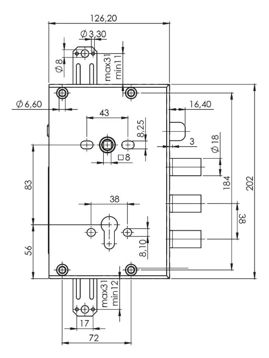 SERRATURA PER PORTA BLINDATA A CILINDRO EUROPEO AD INGRANAGGI REVERSIBILE CON SCROCCO IN ALTO E CATENACCI MAGGIORATI +10MM MOIA RCI664/380RFB+10