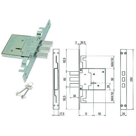 SERRATURA INFILARE 460/3S A DOPPIA MAPPA ENTRATA 70MM SAB 004603S703C00