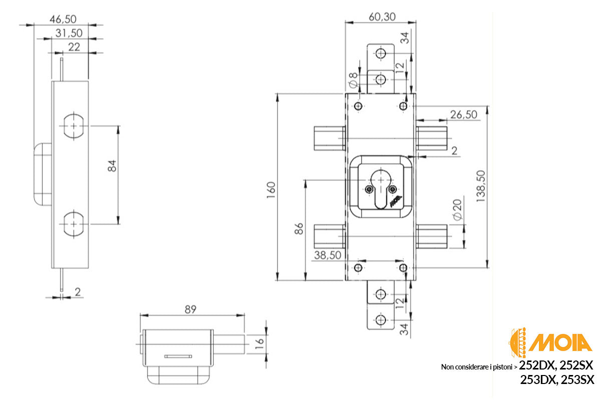 SERRATURA FERROGLIETTO A CILINDRO EUROPEO MOIA 253SX