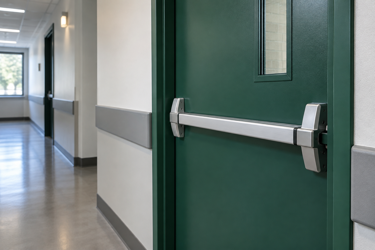 Maniglione antipanico installato su una porta di uscita