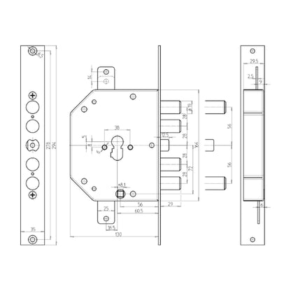 SERRATURA A CILINDRO EUROPEO PER PORTA BLINDATA DOM CR 2155PEN-01N / 2155PEN-61N