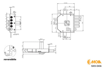 SERRATURA TRIPLICE A POMPA 1/2 GIRO MOIA G423 DX / SX
