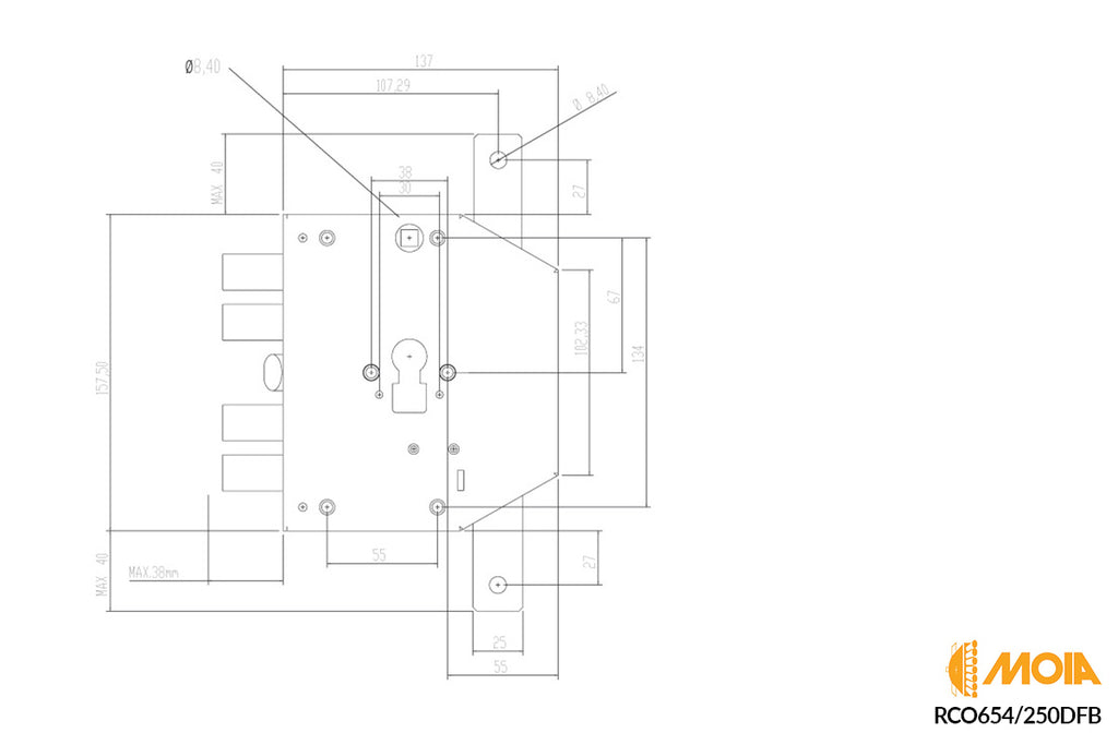 SERRATURA PER PORTA BLINDATA A CILINDRO EUROPEO MOIA RCO654/ 250DFB / 250SFB