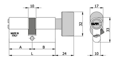CILINDRO EUROPEO 40/40 CON POMOLO A CHIAVE VERTICALE OMEC 2123/10 L