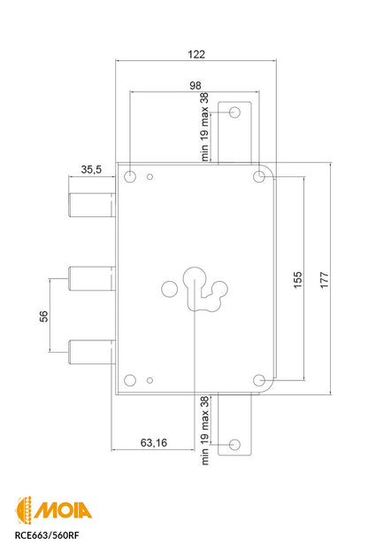 SERRATURA PER PORTA BLINDATA A CILINDRO EUROPEO  MOIA RCE663/560RF