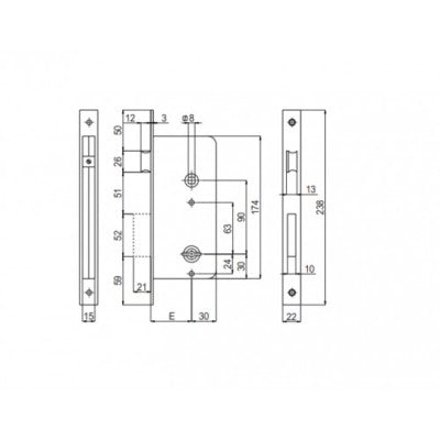 SERRATURA INFILARE 500/90 A DOPPIA MAPPA ENTRATA 40/60MM SAB 0050090403C00