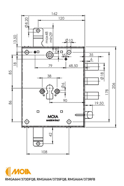 SERRATURA PER PORTA BLINDATA A CILINDRO EUROPEO MOIA RMGA664 / 373DFQB / 373SFQB