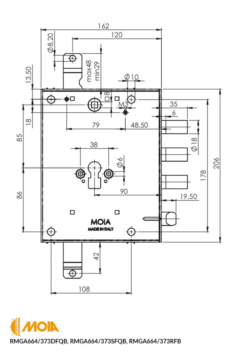 SERRATURA PER PORTA BLINDATA A CILINDRO EUROPEO MOIA RMGA664 / 373DFQB / 373SFQB